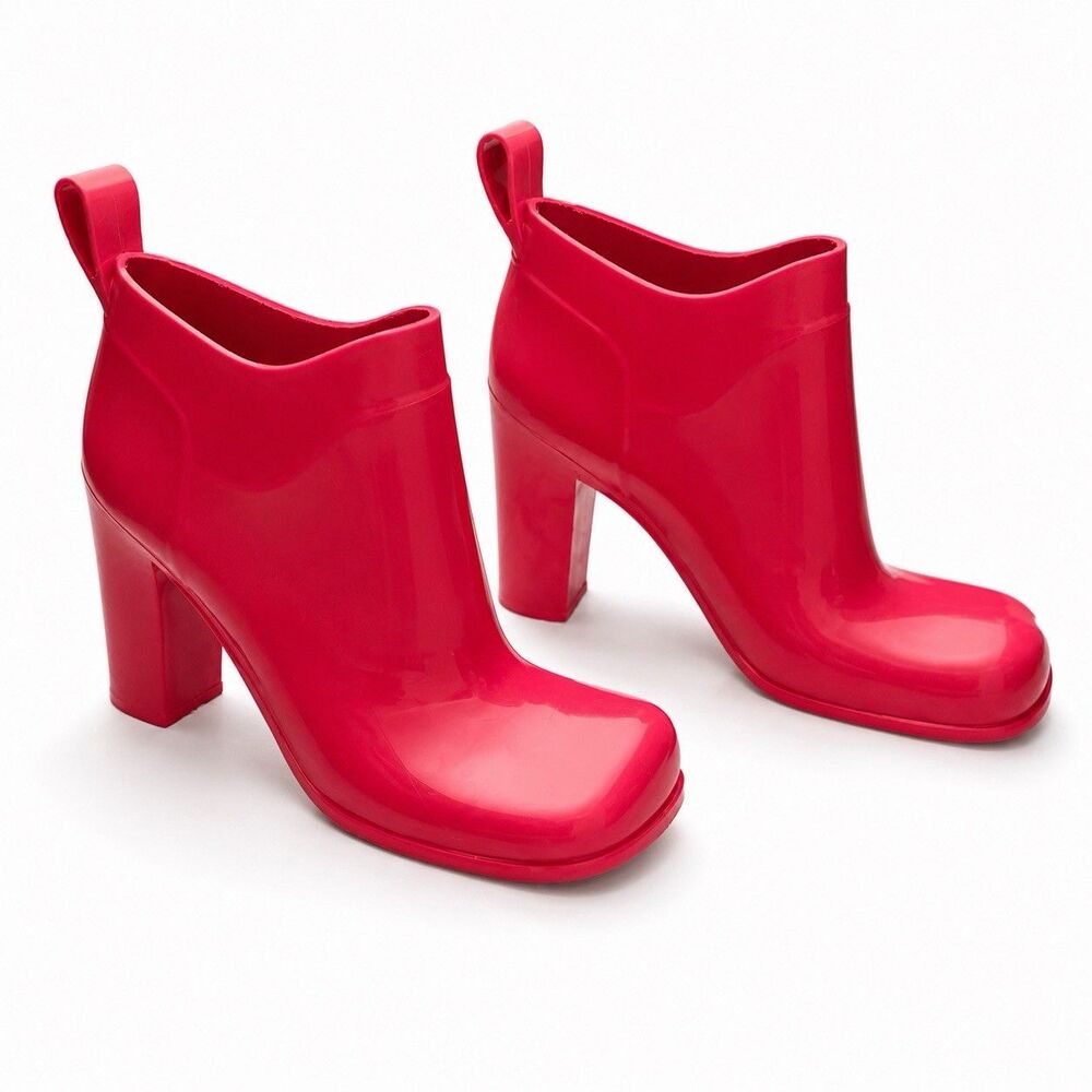 Bottega Veneta Ankle Rain Boots Womens 8 Pink Rubber Block Heels Booties 38 EU